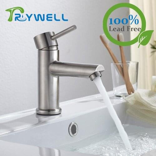 TRYWELL Bathroom Sink Faucet Basin Kitchen Laundry Mixer Tap 30% Water Saving Stainless Steel Deck Mounted 100% Lead Free