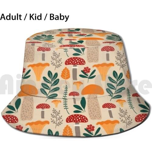 Warm Mushroom Medley Sun Hat Foldable UV Protection Mushroom Toadstool Fungus White Mushroom Cultivated Mushroom