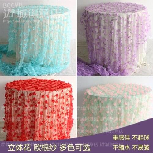 Wedding Table Cloth Petals Three-dimensional Mesh Rose Embroidered Lace Fabric Width 120cm 1meter