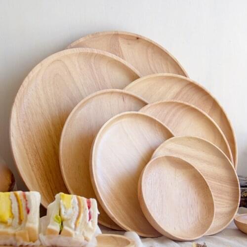 Japanese style solid wood plate round waterproof household dish restaurant hotel tea cup plate rubber wood plate WF923338
