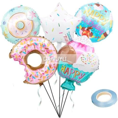 6pcs donut shape aluminum film balloon boy girl birthday toy gift ice cream cup balloon birthday party decoration Baby shower