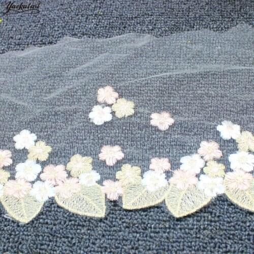 YACKALASI Cotton Lace Embroidered Appliqued 3D Floral Soft Tulle Mesh Lace Fabrics Fancy Colored Scalloped Sewing Trim 17CM