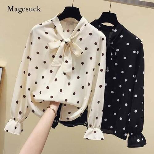 New Loose Bow Collar Lace-up Top Retro Flare Long Sleeve Elegant Womens Blouse Shirt Women 2020 Autumn Women Blusas Mujer 11180