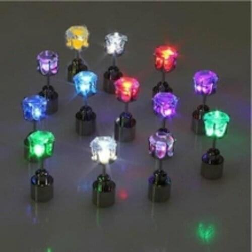1 Pair Unique Boys Girls LED Light Christmas Gift Halloween Party Square Night Bling Studs Earring Led Party Music Festival ML
