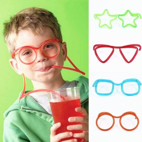 1pc Party Joke Kids Baby Birthday Party Toys Tool Gags & Practical Jokes Fun Soft Plastic Straw Funny Glasses Drinking Toys