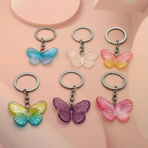 1 Pcs Resin Shiny Butterfly Pendant Keychain Key Ring For Women Gifts Fashion Unique Cute Blingbling Animal Bag Car Keychain K70