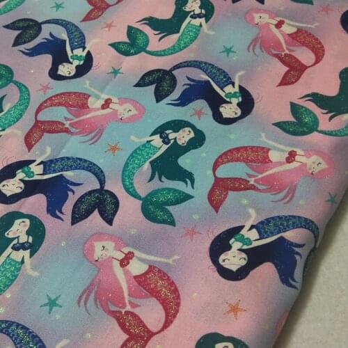 100% Cotton viaPhil Brand New Rainbow Colorful Mermaid Printed Fabric Fish Fabric Patchwork Cloth Dress Home Decor