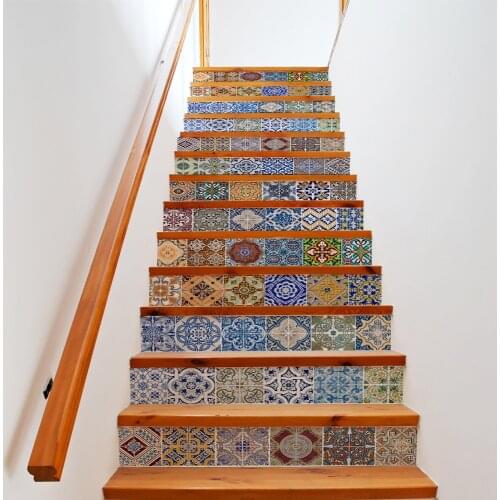 13 Piece Colorful Simulation Tile Creative Simple Antique Old Family Wall Floor Tiles Stairs Stickers Home Improvement Decor
