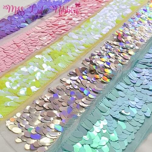 3 inch 75mm Floral Shape Sequin Ribbon 30y Handmade Hair Bow Material Decorative Accessories