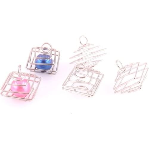 50pcs Spiral Square Bead Cages Pendants Charms Fit DIY Men Women Jewelry Gifts Making K1555