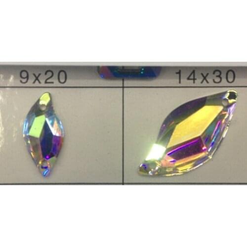 6*12mm,9*20mm,14*30mm Crystal AB / Clear AB Flat Back #3233 S-shaped Resin Sew On Stones