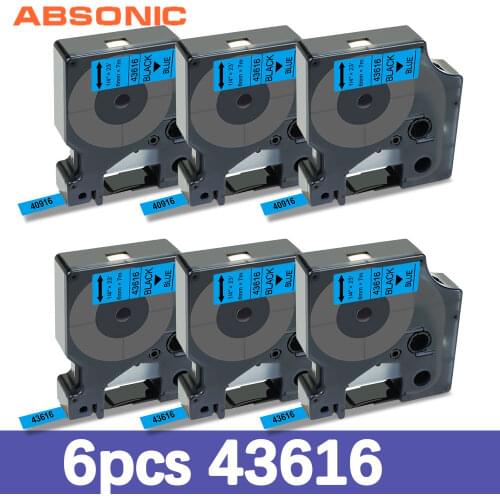 Absonic 6PK 6mm D1 Label Compatible Dymo D1 43616 Tape Black on Blue work for Dymo LabelManage LM160 LM280 LabelPoint 100 Maker