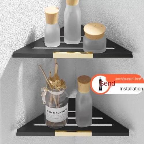 Punching Free Black Space Aluminum Bathroom Shelf, Toilet Storage Rack, Wall Mounted Corner Rack, Bathroom Triangle Rack