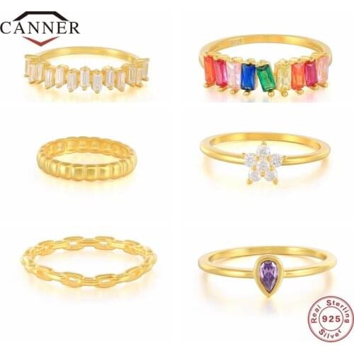 CANNER Size 6/7/8 100% 925 Sterling Silver Statement Wedding Finger Ring for Women Zircon Rings Silver 925 Jewelry Anillos Gifts