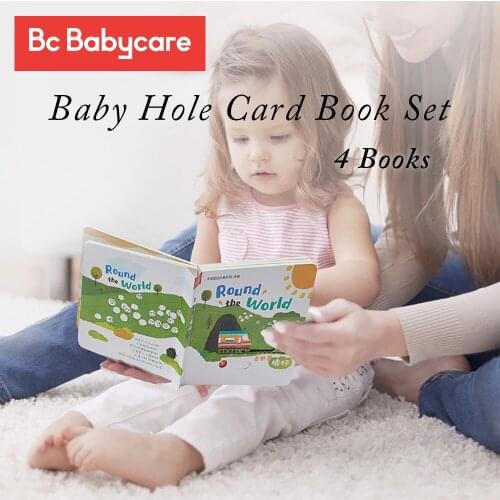 BC Babycare Baby Cognitive Puzzle Cards Funny Hole Card 4 Books Set Educational Toys Animal Fruit English Learning FlashCards