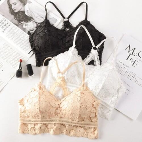 TERMEZY Women Hollow Out Bralette Solid Color Beauty Back Lace Underwear Sexy Vest Female Add pad Wireless Bra Seamless Lingerie