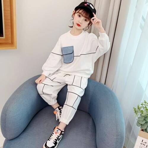 Kids Girls Spring Autumn Suit 2021 Hot Korean Childrens Leisure Sports Two Piece Suit 6 8 10 11 12 Year Teenage O-Neck Clothing