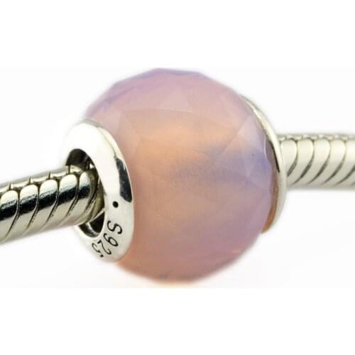 DIY Fits For Pandora Bracelets Geometric Facets Charms with Opalescent Pink Crystal 100% 925 Sterling Silver Beads Free Shipping