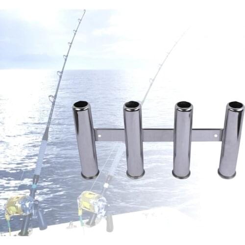 80%HOTStainless Steel 4-tube Rod Rack Wall Side Mounted Fishing Pole Holder for Marine