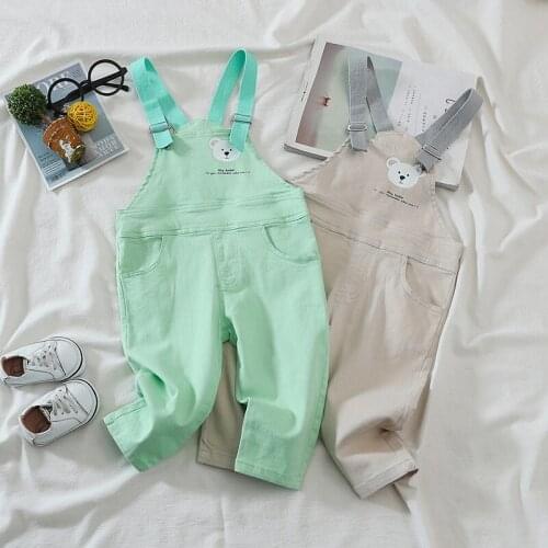 Toddler Baby Jumpsuits 2021 Spring New Kids Casual Loose Solid Cotton Overalls for Girls Boys Kids Cartoon Bears Cute Jumpsuits