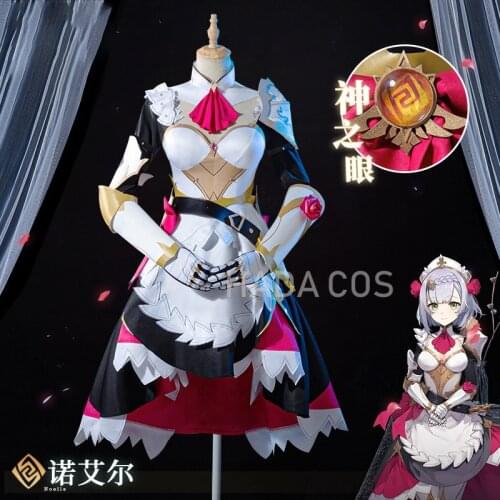 Game Genshin Impact Noelle Cosplay Costume Knights Maid Dress Wig Uniform Halloween Carnival Party Outfit for Women Girls
