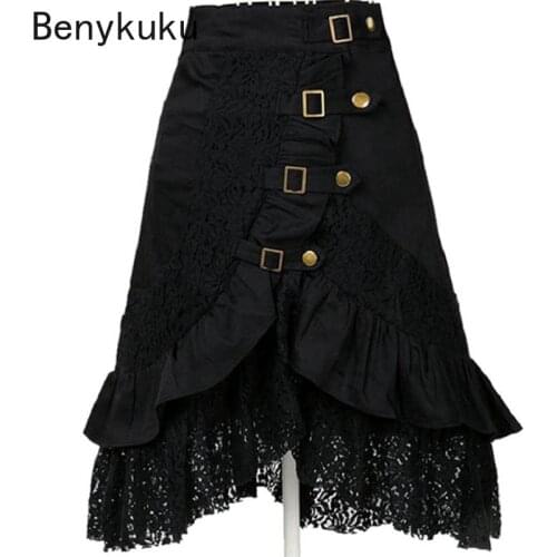 Costumes Steampunk Gothic Skirt Lace Women Clothing High Low Ruffle Party Skirts Lolita Black Medieval Victorian Goth Punk Skirt