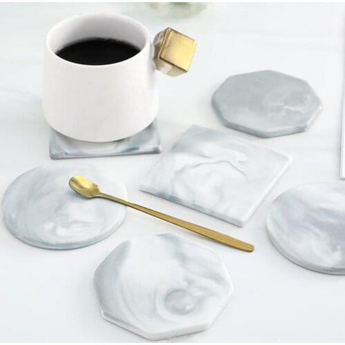 Creative Marble Ceramic Coaster Grey Round Heat Resistant Drink Cup Coffee Pad Tea Mat Saucer Dining Table Placemat Table Decor