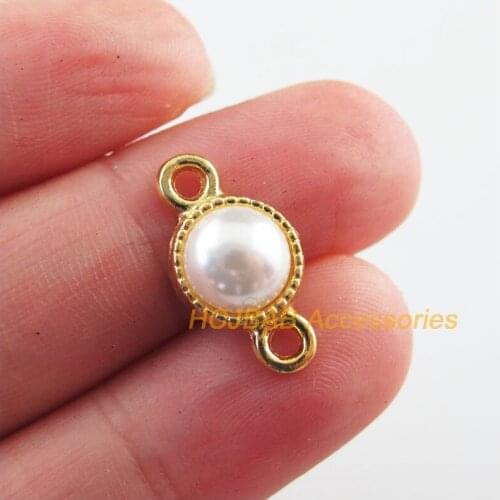Fashion 25Pcs New Round Charms Gold Plated Retro White Acrylic Connectors 10x18.5mm