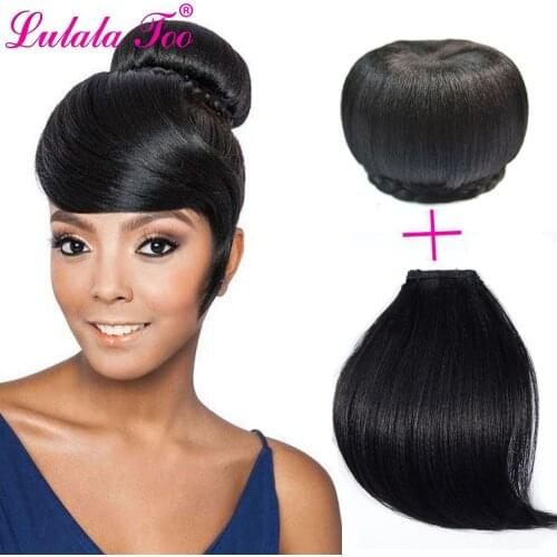 Synthetic Fake Hair Bun And Bang Set Heat Resistant Braide Chignon HairPiece Ponytail Wig For Women Clip in Hair Extension