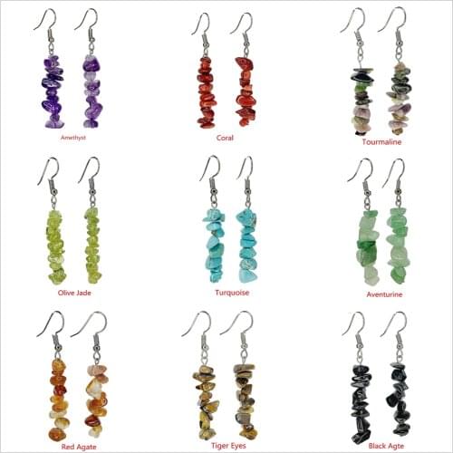 Natural Stone Irregular Beads Earring for Women Gem Long Dangle Eardrop Coral Peridot Tourmaline Agat Crystal Amethysts Jewelry