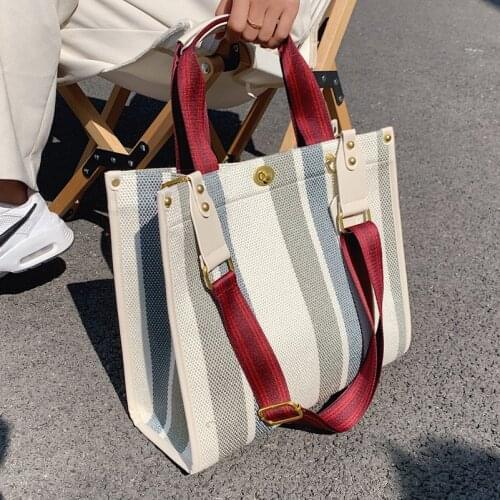 2021 Summer New Fashion One-shoulder Handbag Korean Version Large-capacity Tote Bag Messenger Stripe Color Matching Handbag
