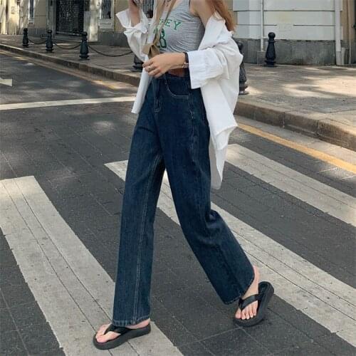 Chinas new womens pants pure color versatile high waist loose wide leg jeans harlan pants spot