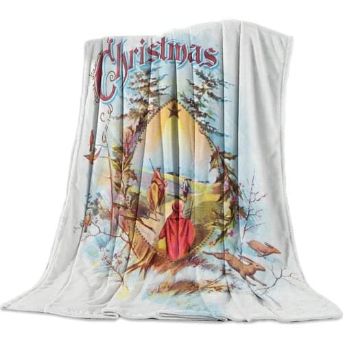 Christmas Vintage Illustration Crossing Throw Blanket Warm Microfiber Blanket Bedroom Sofa Supplies Blankets for Beds