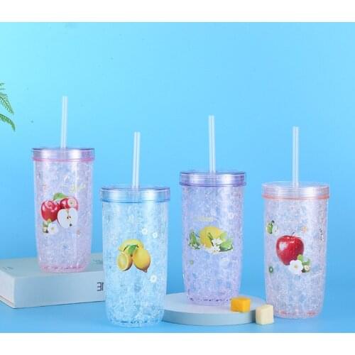 Covered Straw Plastic Cup Ice Cup Can Be Customized LOGO Refrigerated Crushed Ice Cup Student Water Cup Factory Direct Supply