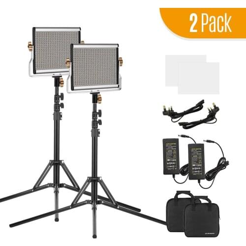 Andoer Portable 2*LED Video Light Panel Kit Fill-in Lamp Adjustable 3200-5600K+Light Stand Holder Bracket for Studio Lighting