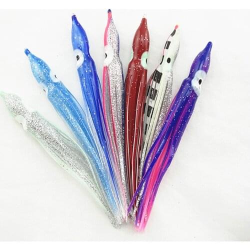 10pcs/lot 10cm octopus lure,squid jigs fishing lure soft lure sea fishing salt water big game bait skirt Mixed Color