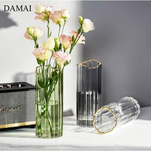 Simple Glass Flower Vase Transparent Vases Decoration Household Plant Pots Decorative Living Room Desktop Ornaments Home Decor
