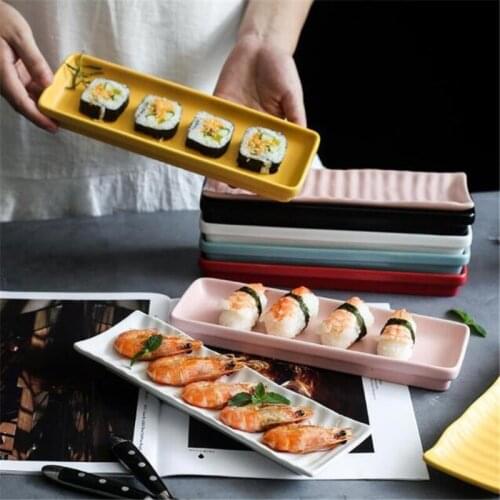 Nordic Plate Rectangle Snack Cake Tray Ceramic Sushi Plate Microwave Tableware Dish