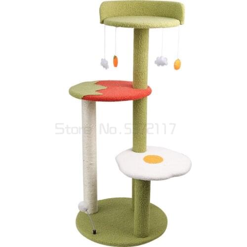 Cat climbing frame, cat nest, cat tree integrated solid wood column, large villa does not cover cat tower net, red cat platform