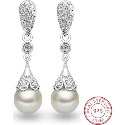 MEEKCAT Classic 925 sterling silver Clear Crystal Long Drop Earrings Teardrop Bridal Party Wedding Jewelry for Women Wholesale