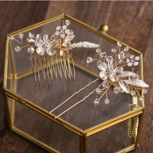 Wedding Bridal Hair Combs Vintage Crystal Hairpins Prom Jewelry Gold Flower Pattern Hair Accessories Pins Women