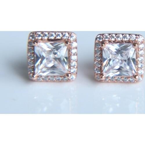 Sparkling Square Stud Earring Rose Gold Color Heart arrow bling cubic zirconia Earrings