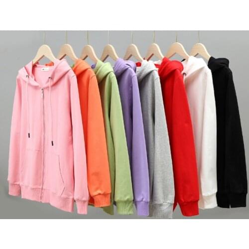 JMPRS 100% Cotton Women Hoodies Plus Size Solid Zipper Casual Hooded Oversized Sweatshirt High Quality Autumn Long Sleeve Tops