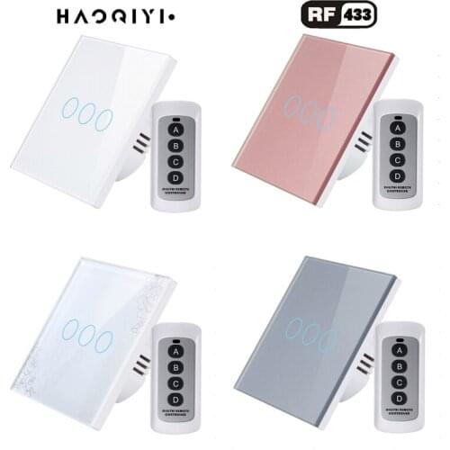 HAOQIYI European standard switch, light touch switch, light switch and wireless radio frequency control glass touch panel 3gang