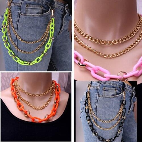 2021 New Trendy Colorful Acrylic Waist Chain Hip Hop Punk Metal Belly Chain For Jeans Trousers Casual Ladies Female Waistband