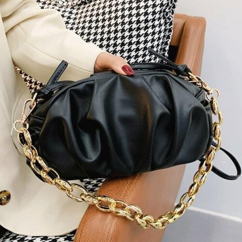 Woman Pleated Clouds Bag Female Golden Chain Shoulder Bags Soft Leather Handbags Ladies Casual Travel Hobos Bag Crossbody Sac