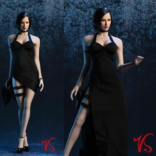 In Stock 1/6 Female Evening Dress Black Slim Sling Costume Wong Sexy Set Figure Gifts