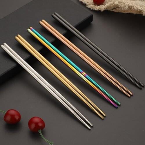 1 Pair Stainless Steel Chopsticks Metal Chop Sticks Tableware Silver Gold Multicolor Food sticks for sushi palillos chinos