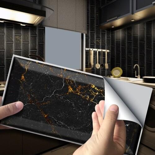 20cm X 10cm PCS PVC Vinyl Sheet Waterproof 3D Peel and Sticker Wallpaper Sticker Black Marble For Bathroom And Kitchen Tile Wall