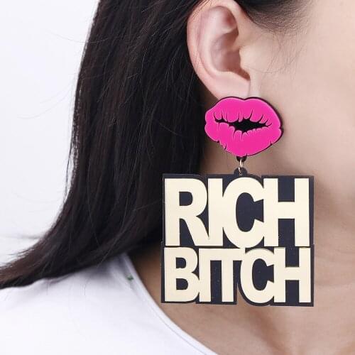 2021 Women Earrings RICH BITCH Pandent Earrings Charm Hip Hop Girls Gift Cute Stud acrylic jewelry Evening Party Earring